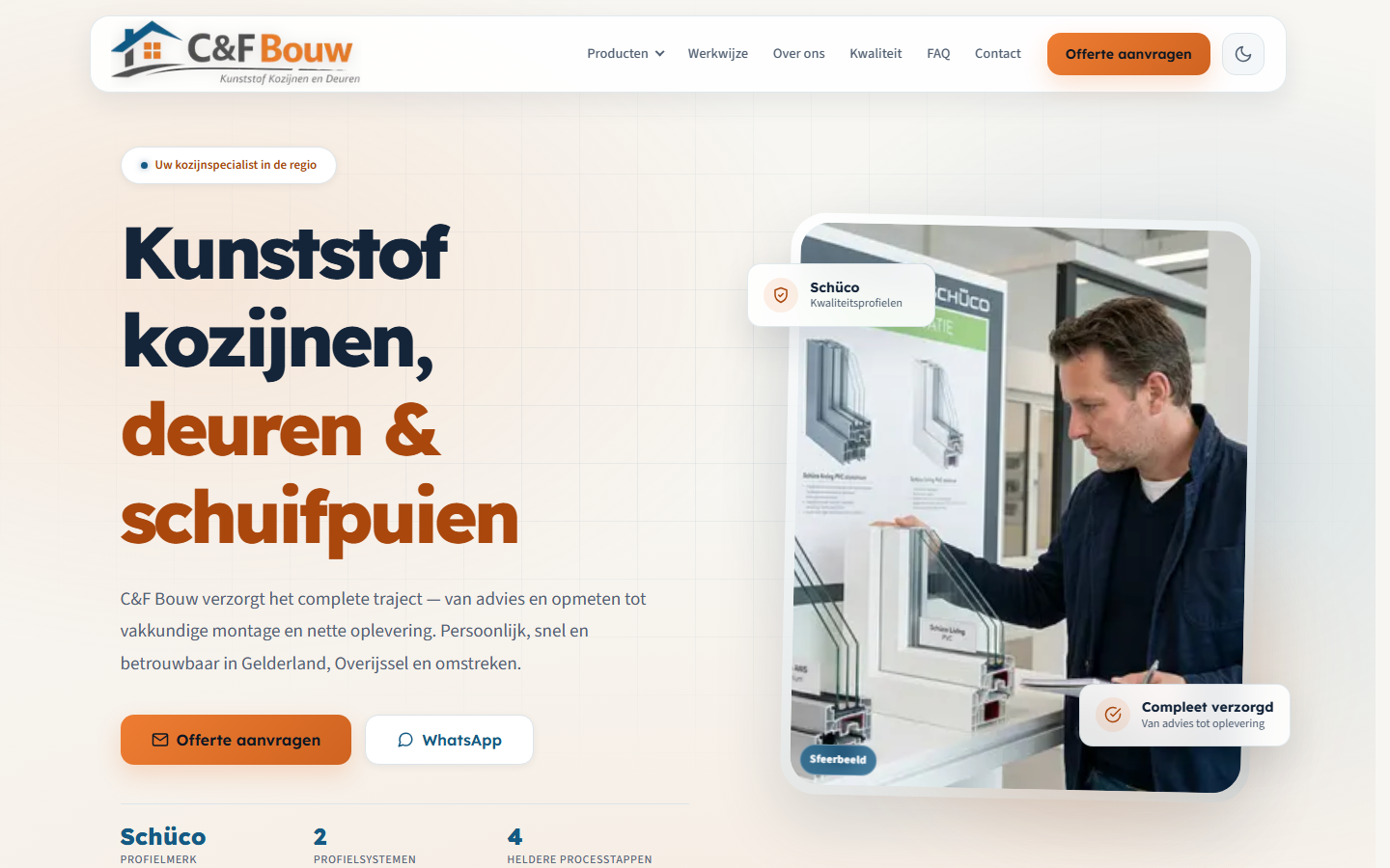 Homepage van de live website van C&F Bouw