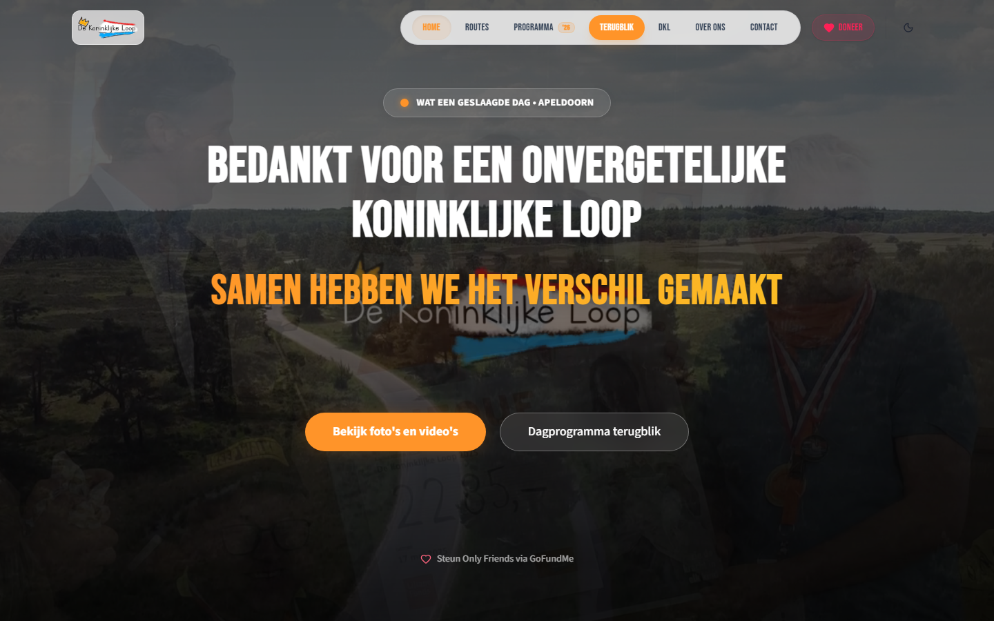 Homepage van het live evenementenplatform De Koninklijke Loop