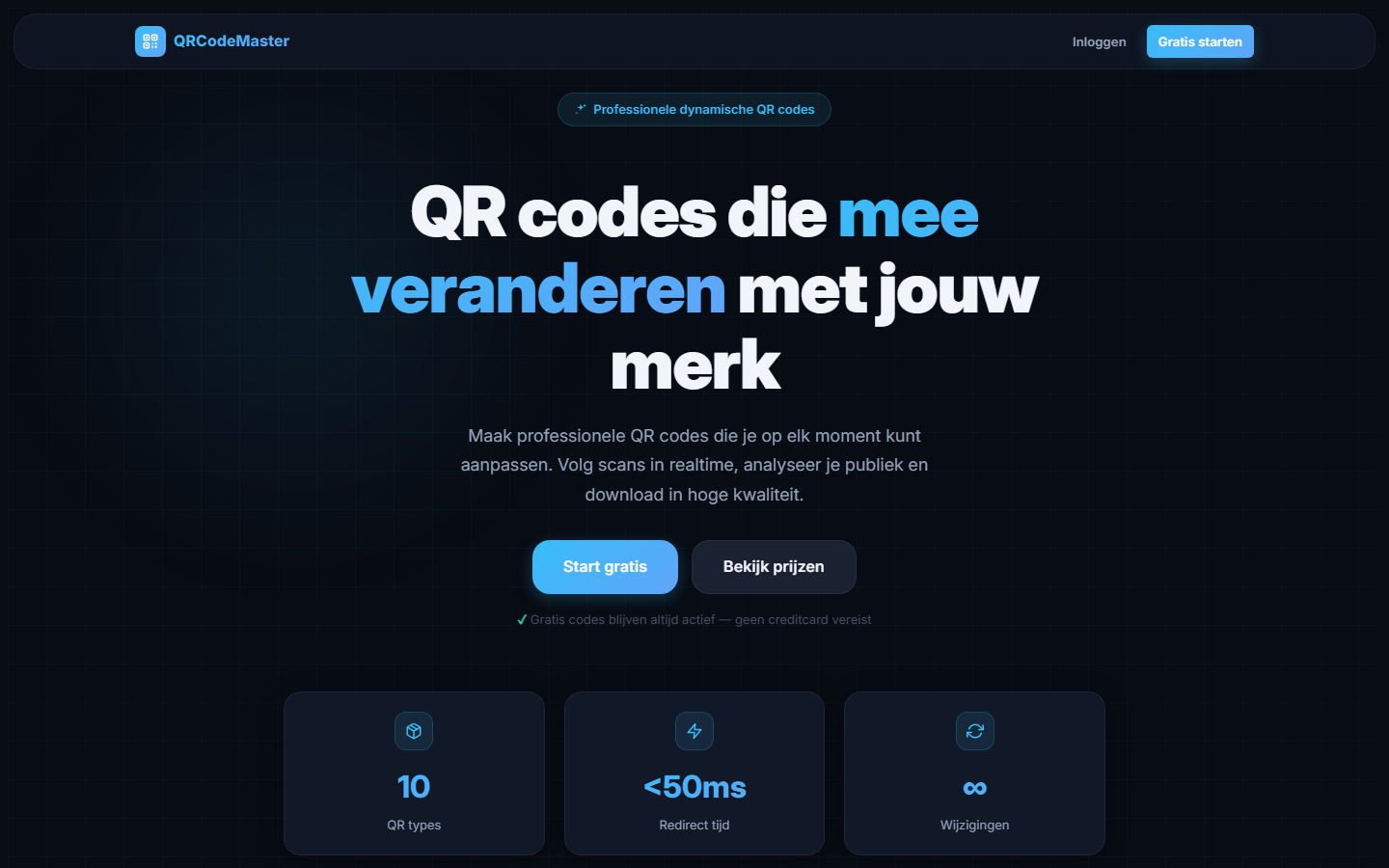 Homepage van het live QR-platform JeffDash