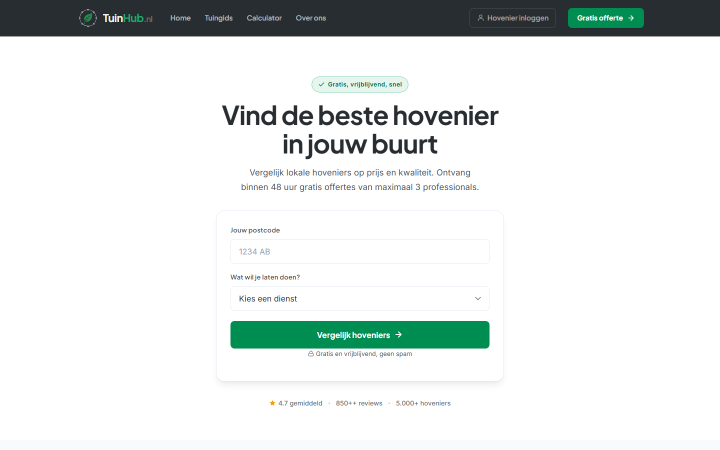 Homepage van het live hoveniersplatform TuinHub
